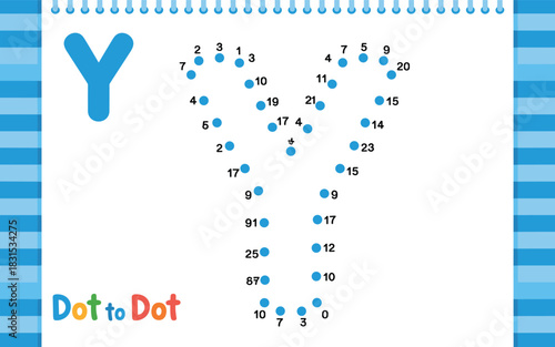 Blue letter Y dot to dot activity page alphabet learning