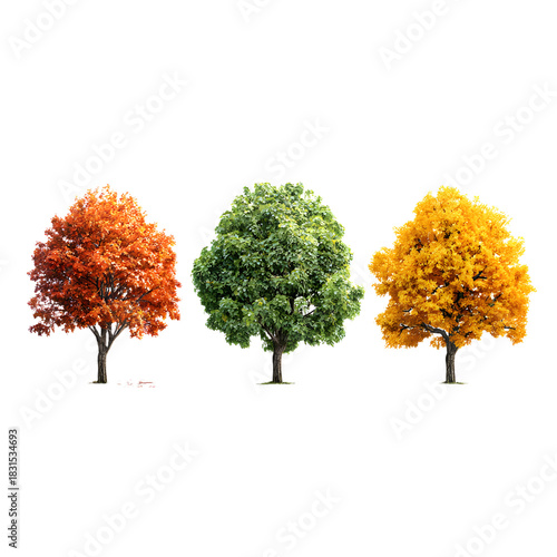 Three Trees Displaying Seasonal Transition in Beautiful Imagery