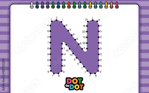 Purple letter N dot to dot educational activity learning