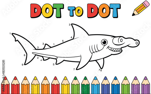 Hammerhead shark dot to dot activity with coloring pencils