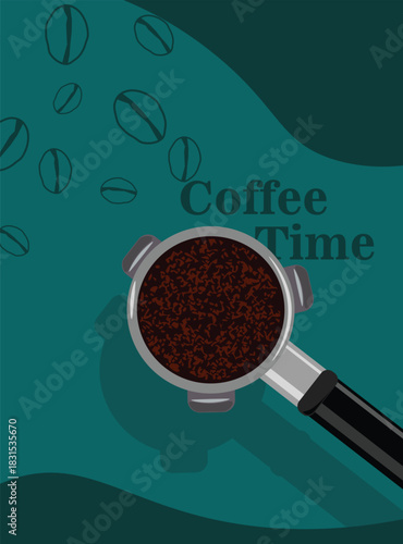 background templates coffee with portafilters and coffee beans for invitations, cards, banner, brochure, poster, cover, cafe menu or another design.
