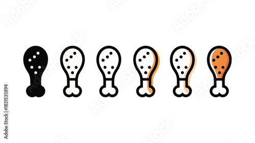 A row of stylized fried chicken drumsticks is displayed in a line.