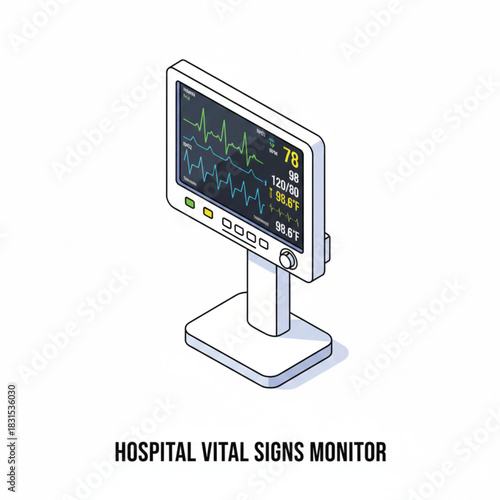 hospital vital signs monitor vector illustration on white background