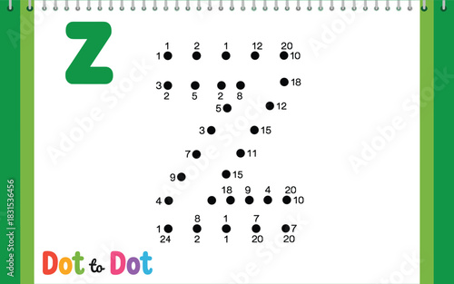 Green letter Z and numbered dots for connect the dots activity