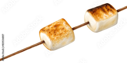 Watercolor Two toasted marshmallows on stick isolated on a transparent background