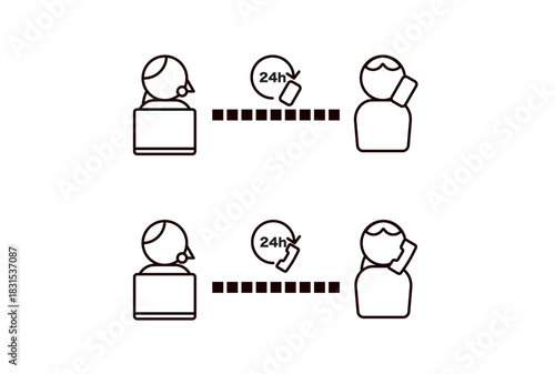 24時間繋がるカスタマーセンターと電話する顧客のアイコン
