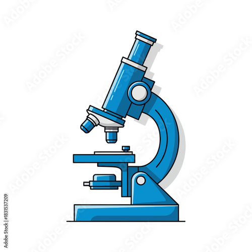 Illustration of a blue laboratory microscope for scientific research and experiments