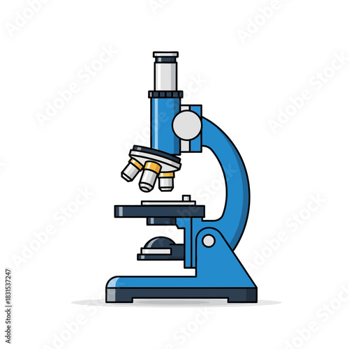 Illustration of a scientific microscope highlighting examination tool for research and analysis in