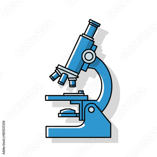 Depiction of a stylized blue microscope against a white backdrop perfect for scientific studies