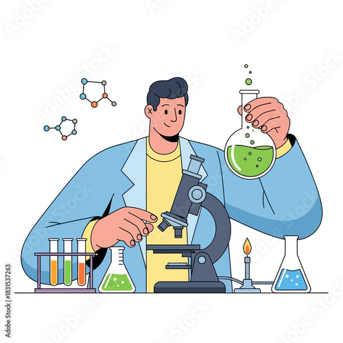 Scientist Exploring Chemical Reactions in Laboratory with Scientific Apparatus Research Analysis