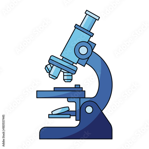 Simplified blue microscope illustration symbolizing scientific exploration and analytical research