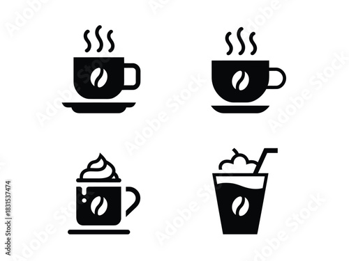 Four simple icons representing different types of coffee drinks.