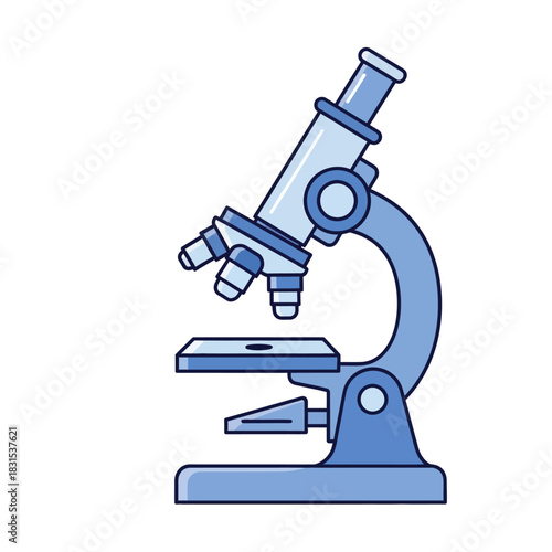 Illustration of a light blue microscope for scientific research and analysis