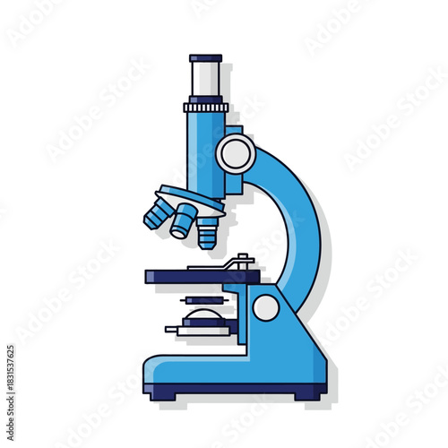 Illustration of a stylized blue microscope equipment for scientific exploration and laboratory