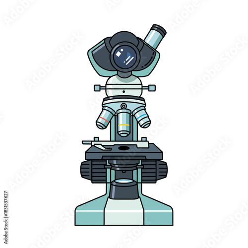 Illustration of a precision laboratory microscope for scientific research and medical exploration