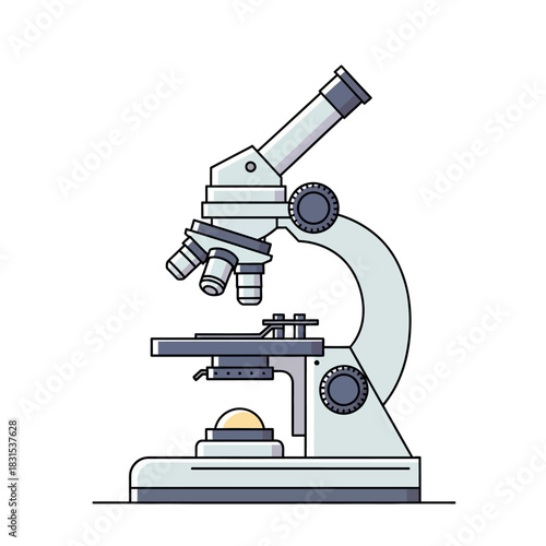 A detailed illustration of a laboratory microscope for scientific analysis and study