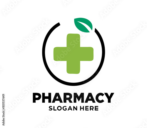 Pharmacy Logo Medicine blue vector. Eco Medical clinic