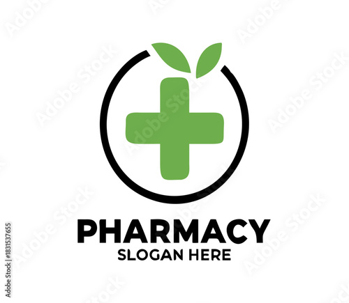 Pharmacy Logo Medicine blue vector. Eco Medical clinic