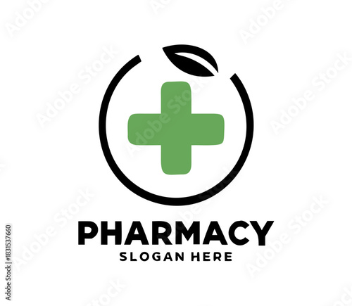 Pharmacy Logo Medicine blue vector. Eco Medical clinic