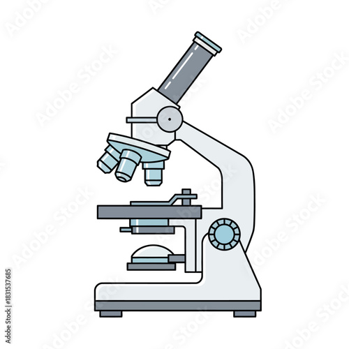 Stylized illustration of a microscope scientific exploration laboratory equipment educational tool