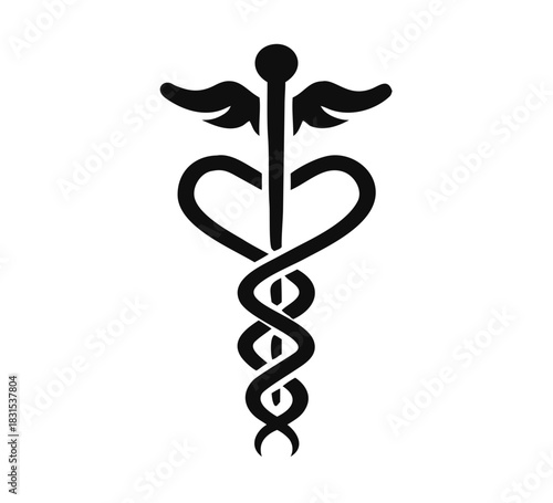 medical snake health symbol. Medical snakes wings wand as medicine system and health care concept. Medical symbol icon
