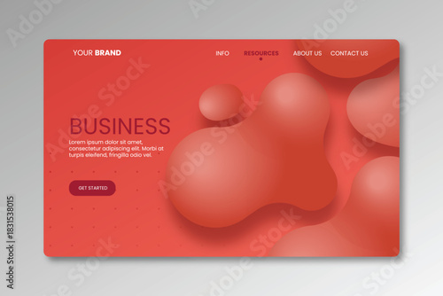 Modern abstract coral orange background with floating organic shapes and business text elements for web design
