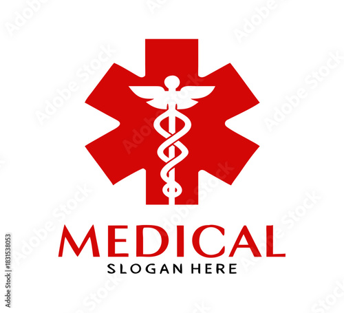 medical snake health symbol. Medical snakes wings wand as medicine system and health care concept. Medical symbol icon