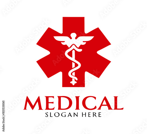 medical snake health symbol. Medical snakes wings wand as medicine system and health care concept. Medical symbol icon