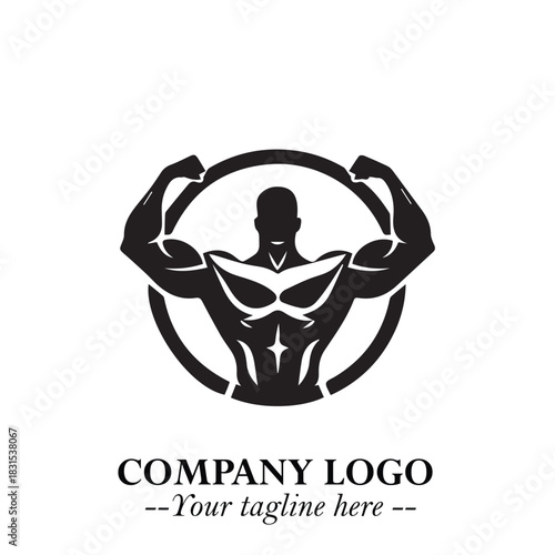 Man With Muscle Logo Symbol in Black on White Background for Strong Bold Fitness Branding Design Art
