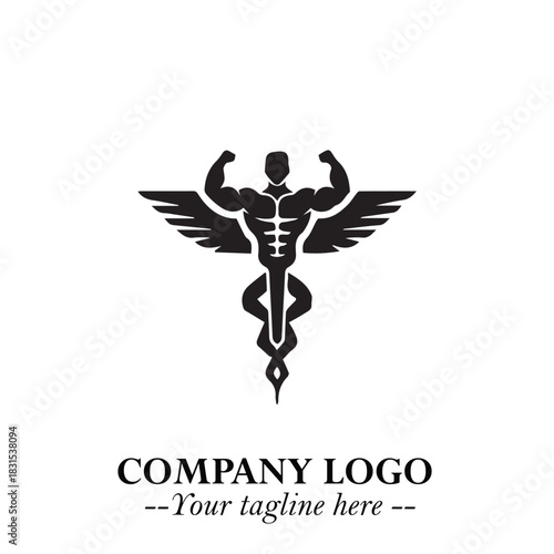 Man With Muscle Logo Symbol in Black on White Background for Strong Bold Fitness Branding Design Art