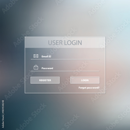 Modern minimalist login screen interface with input fields for username and password and login and cancel buttons on a blurred background