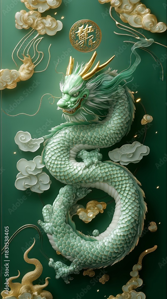 Obraz premium Mythical dragon artwork traditional asian style digital art fantasy environment close-up view cultural significance