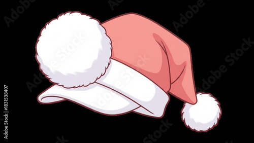 Adorable pink Santa hat with fluffy pompom, perfect for festive holiday designs and cheerful Christmas greetings, originally a scalable graphic