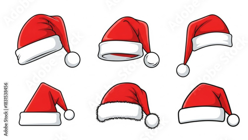 Festive Santa Hats Collection for Holiday Cheer and Christmas Celebrations, Perfect for Graphic Designs, Invitations, and Spreading Seasonal Joy