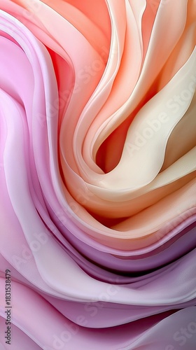 An abstract image featuring flowing fabric in shades of pink, peach, and cream, creating a soft and elegant visual effect.