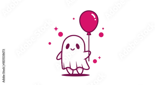 Cartoon ghost with balloon cheerful graphic design for various applications