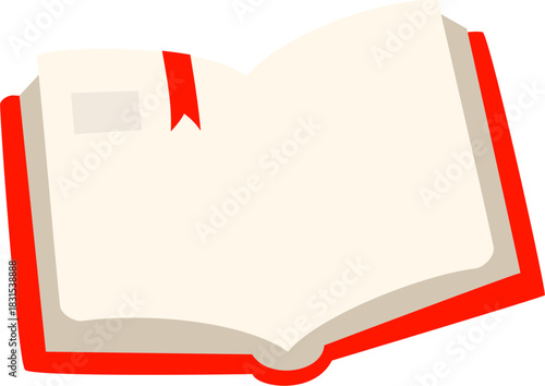 Illustration of an open book with a red cover and a red bookmark.