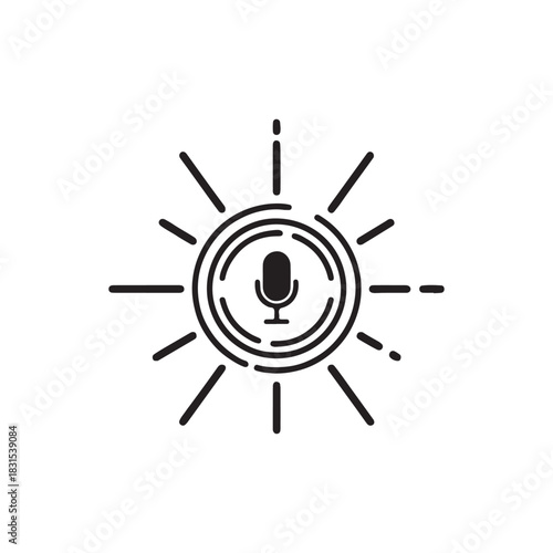 Microphone icon inside circular radiating lines indicating active signal broadcast.
