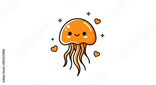 Cartoon jellyfish illustration bright orange color simple clean design