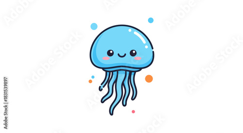 Cartoon jellyfish illustration on white background aquatic life concept