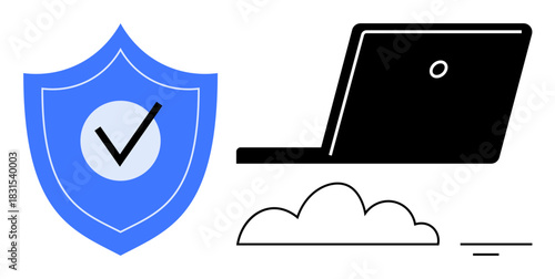 Cybersecurity concept. Cybersecurity ed through shield, laptop, and cloud icons. Cybersecurity for data protection, secure cloud computing, and online privacy. For tech, IT networking and security