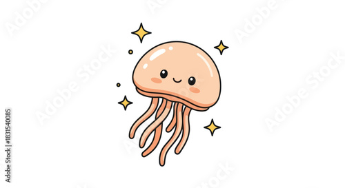 Cartoon jellyfish illustration with a smiling face and surrounding stars