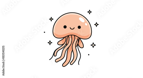 Cartoon jellyfish illustration with a smiling face on white background