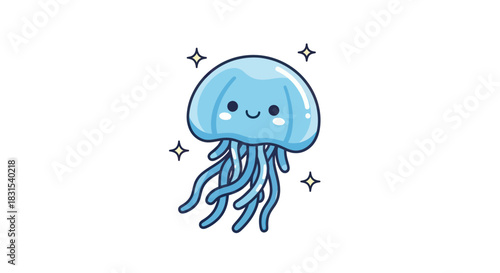 Cartoon jellyfish illustration with a smiling face on white background