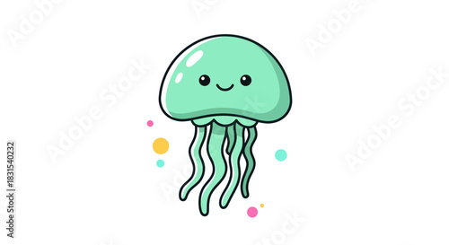 Cartoon jellyfish illustration with a smiling face on white background
