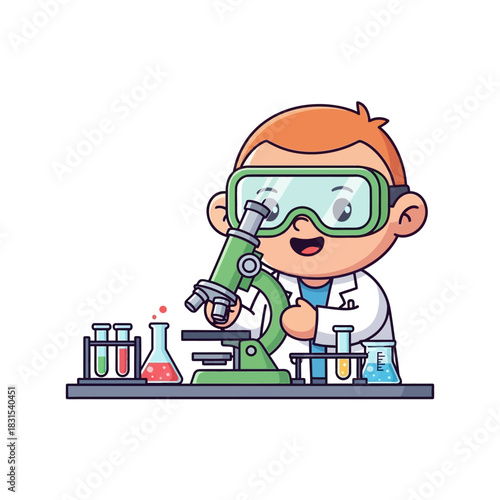 Enthusiastic young scientist explores microscopic wonders within laboratory environment