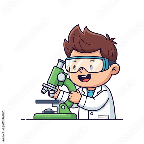 Young scientist with microscope in laboratory studying science research and experiments