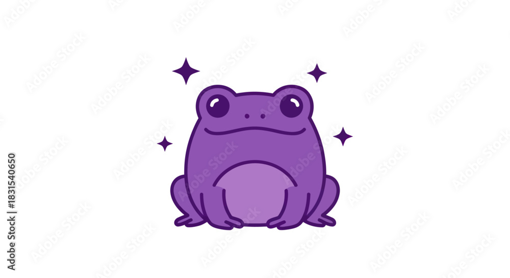 Fototapeta premium Cartoon frog illustration with sparkling stars on white background