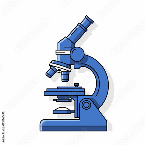 Blue microscope illustration for scientific research and laboratory analysis equipment