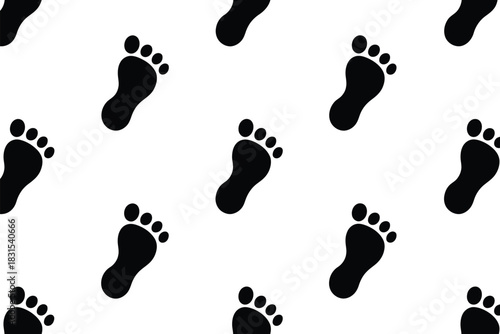 A seamless pattern of black footprints is displayed on a white background.